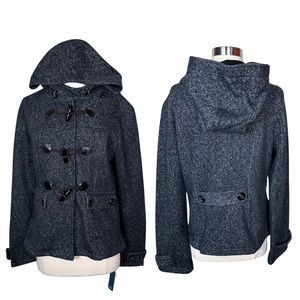 Sebby Women's Gray Pea Coat with Hood